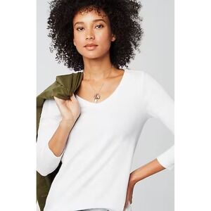 J Jill Womens White 3/4 Sleeve V Neck Essential Knit Top Medium MP